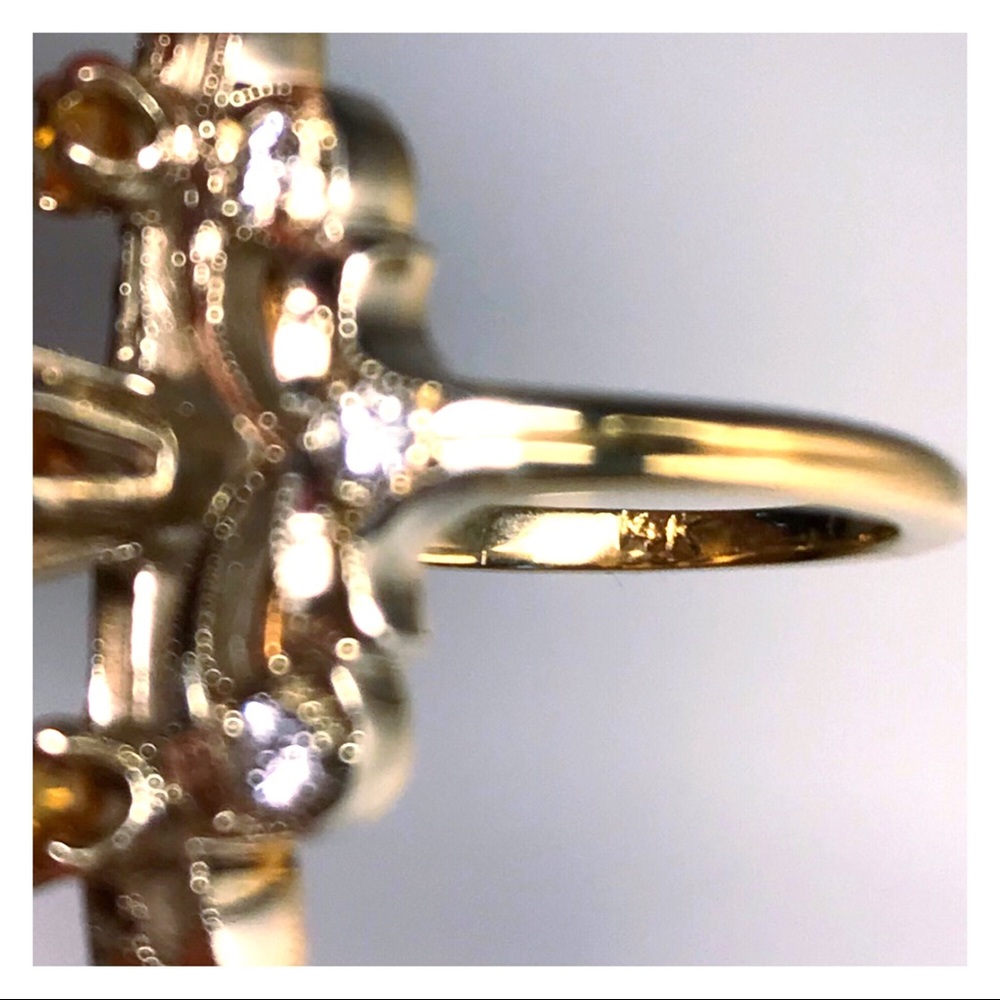 14KT GENUINE 1910’S EDWARDIAN HEAVY DIAMOND & CITRINE ANTIQUE NAVETTE RING - Picture 7 of 11